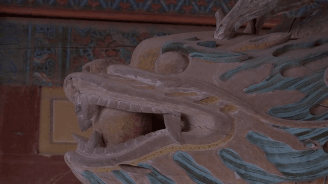 Traditional Korean dragon sculpture indoors