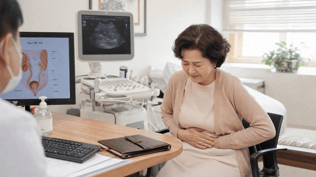 Elderly women consulting with urologist