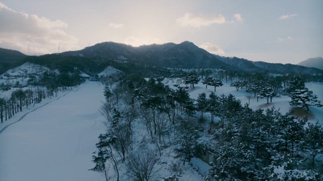 Snow-Covered Landscape with Winding Road