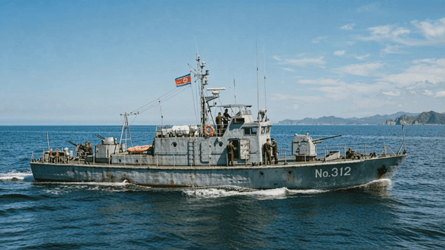 North Korean warships sailing on sea