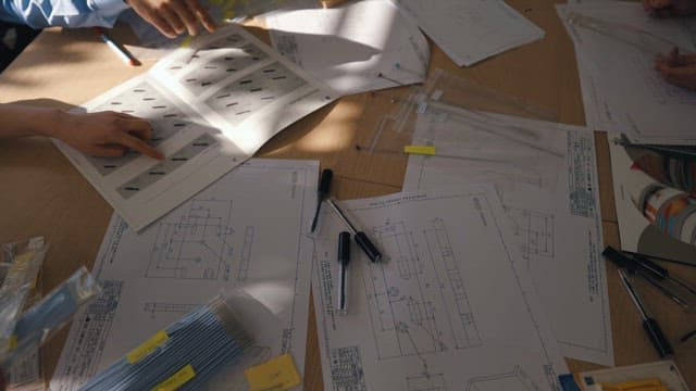 설계도를 작업하는 팀원들