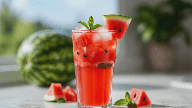 Refreshing watermelon juice with ice