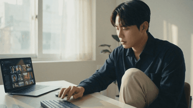 Man working remotely at home with a laptop