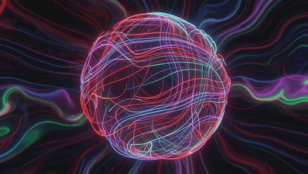 Colorful neon lines forming a sphere