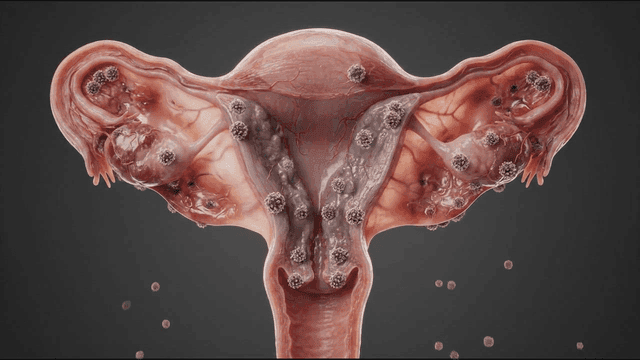 Detailed view of female reproductive organs infected by virus