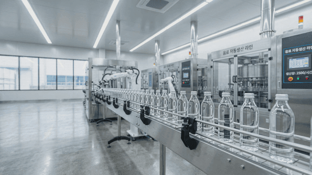 Automated bottling line in a factory