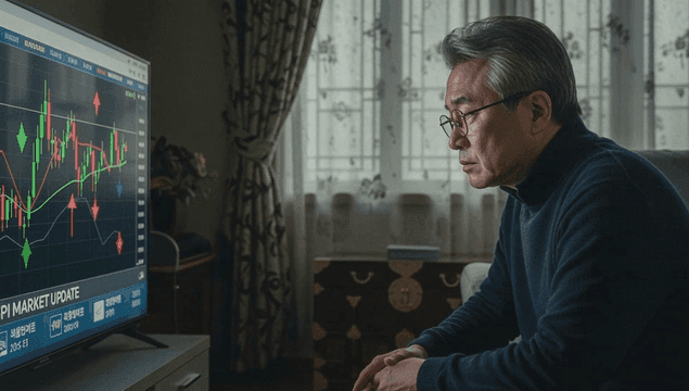 티비로 주식 시장을 확인하는 노인 남자