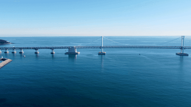 Bridge crossing calm sea