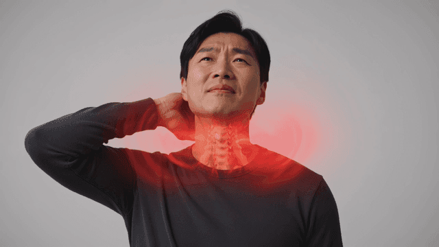 Men suffering from neck pain
