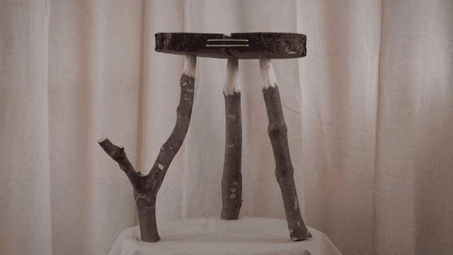 자연스러운 나뭇가지로 만든 소박한 나무 의자