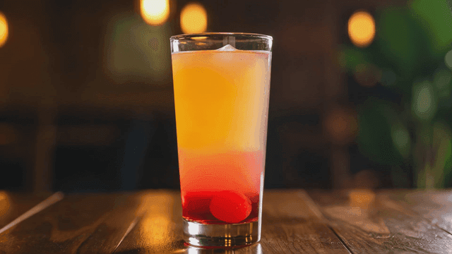 Fancy cocktail with cherry garnish,