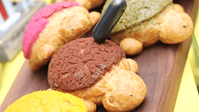 Colorful soboro bread on display
