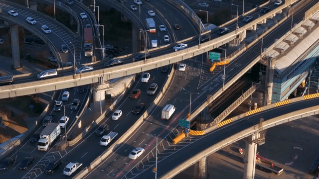 busy highway interchange with traffic