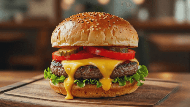 Juicy cheeseburger with fresh toppings.