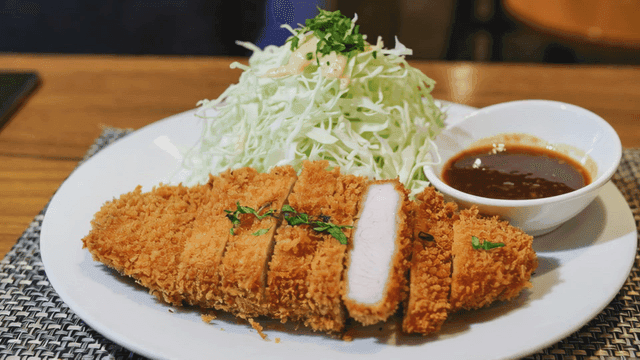 Crispy pork cutlet and cabbage salad