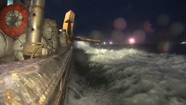 Rough Seas from a Vessel's Perspective at Night