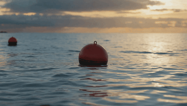 해질녘 잔잔한 바다에 떠 있는 부표