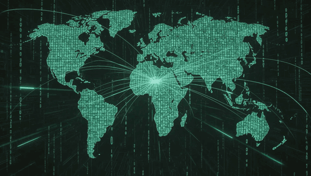 Digital world map with data streams