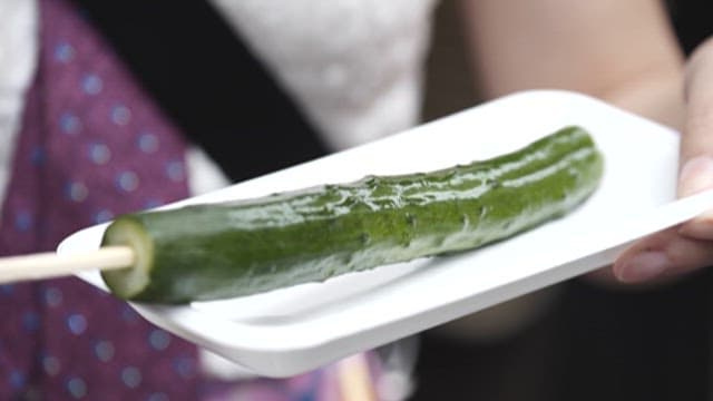 Fresh Cucumber Skewers on a Plate