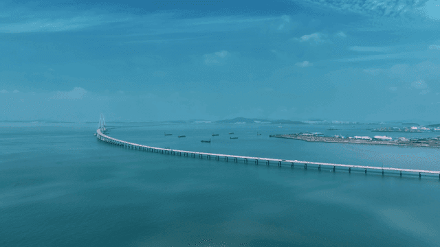 Long bridge stretching over sea