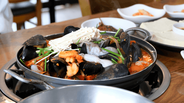 Seafood stew with mussels and vegetables