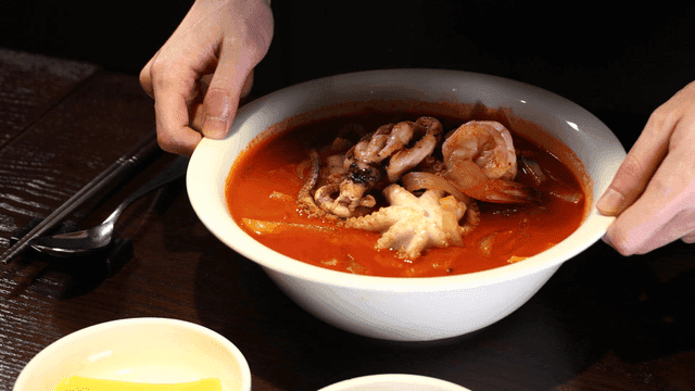 Spicy Seafood Jjamppong on Table