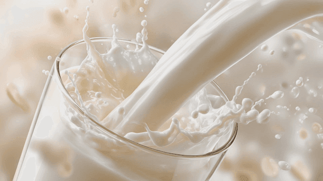 Milk pouring into a clear glass