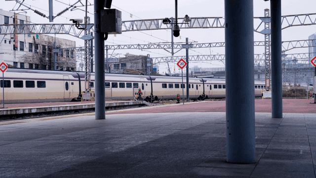 Train passing through station