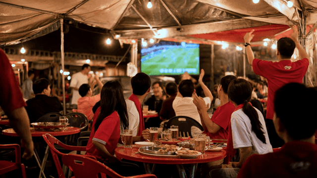 People cheering while watching sports game