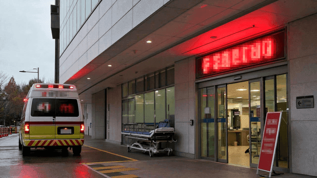 Emergency entrance with ambulance parked