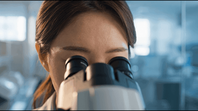 A scientist observing through a microscope