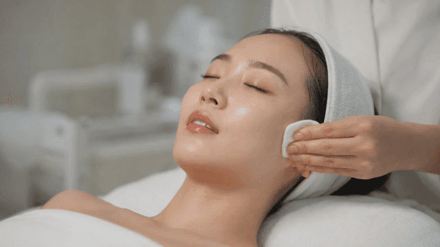Woman receiving facial care
