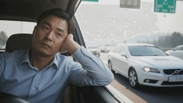 Man in traffic looking out the window