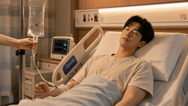 Patient resting in hospital bed