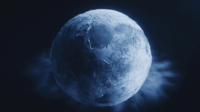 Ice planet with crack in space.