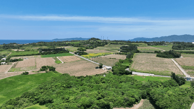Wide farmland with mountains visible in distance
