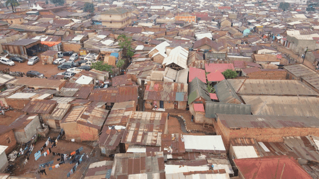 Aerial view of densely populated slum area