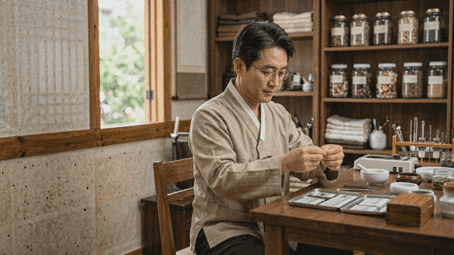 Korean medicine doctor preparing herbal medicine