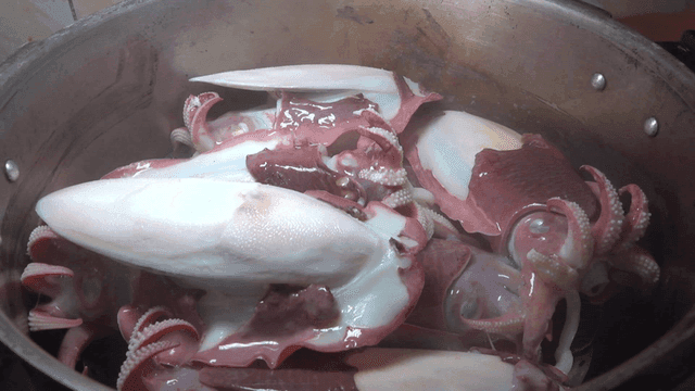 Boiled squid in pot