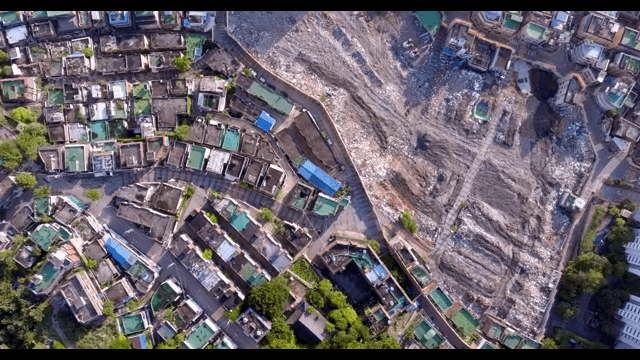 Aerial view of a city with construction site