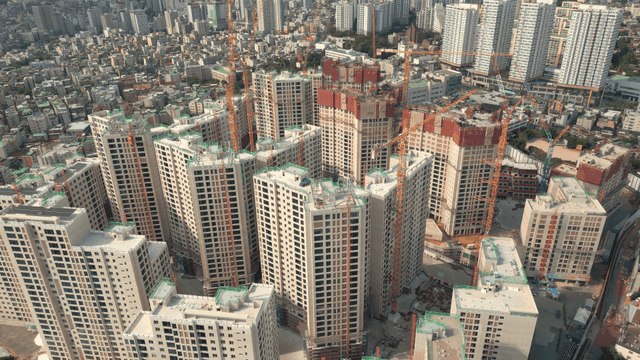 High-rise apartment complex under construction in city center