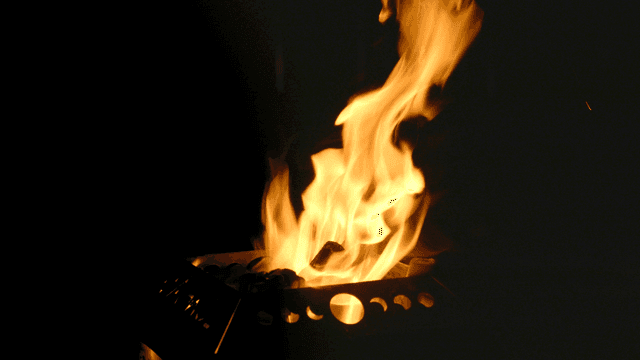 어둠 속에서 밝게 타오르는 캠프파이어