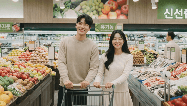 Couple shopping in a grocery store