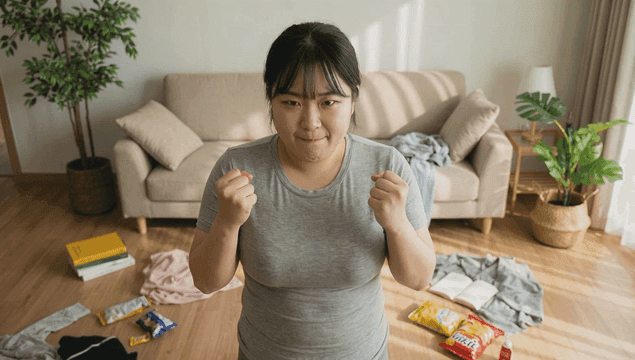 Chubby woman who decided to go on diet