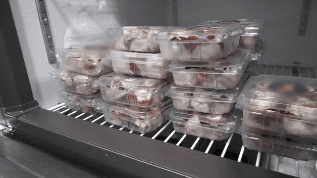 Frozen dried persimmons stacked in freezer