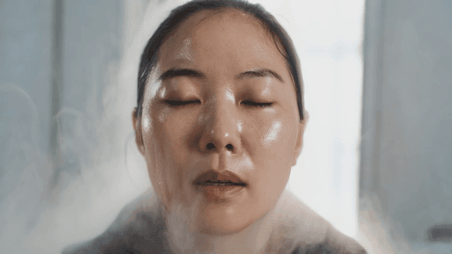 A woman enjoying a facial steam treatment