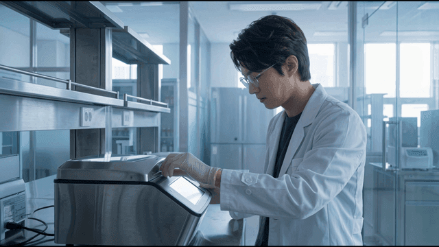 Scientist operating lab equipment