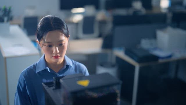 Woman using a coffee machine in an office