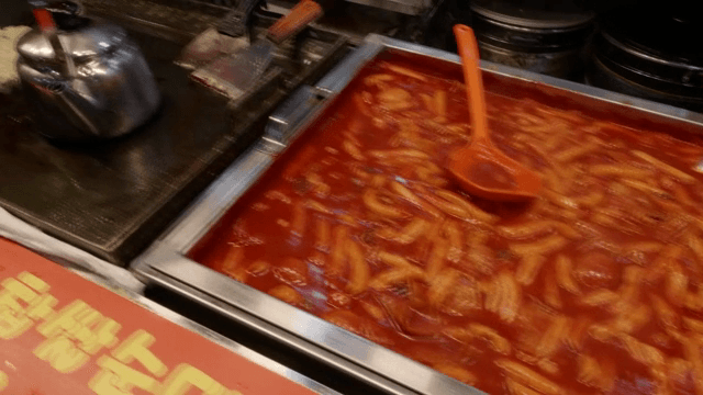 Korean street food stall with tteokbokki