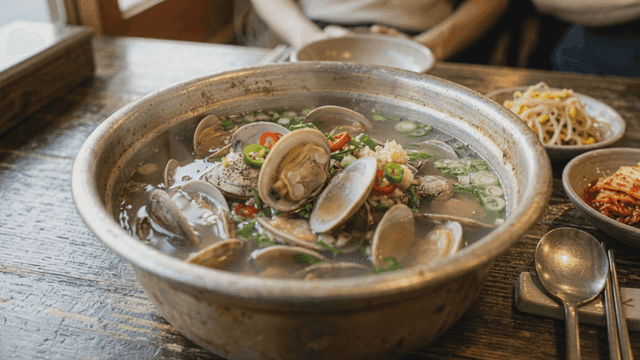 Clam soup served with side dishes